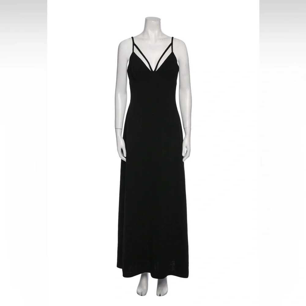 st john a line dress St. John Evening Black Knit A-Line Dress w/Faux Pearl Embellish Detail Size 8
